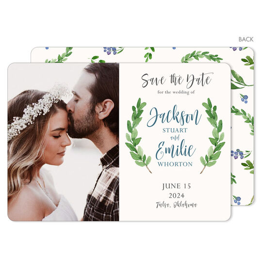 Blue Two Vertical Sprigs Photo Save The Date Cards